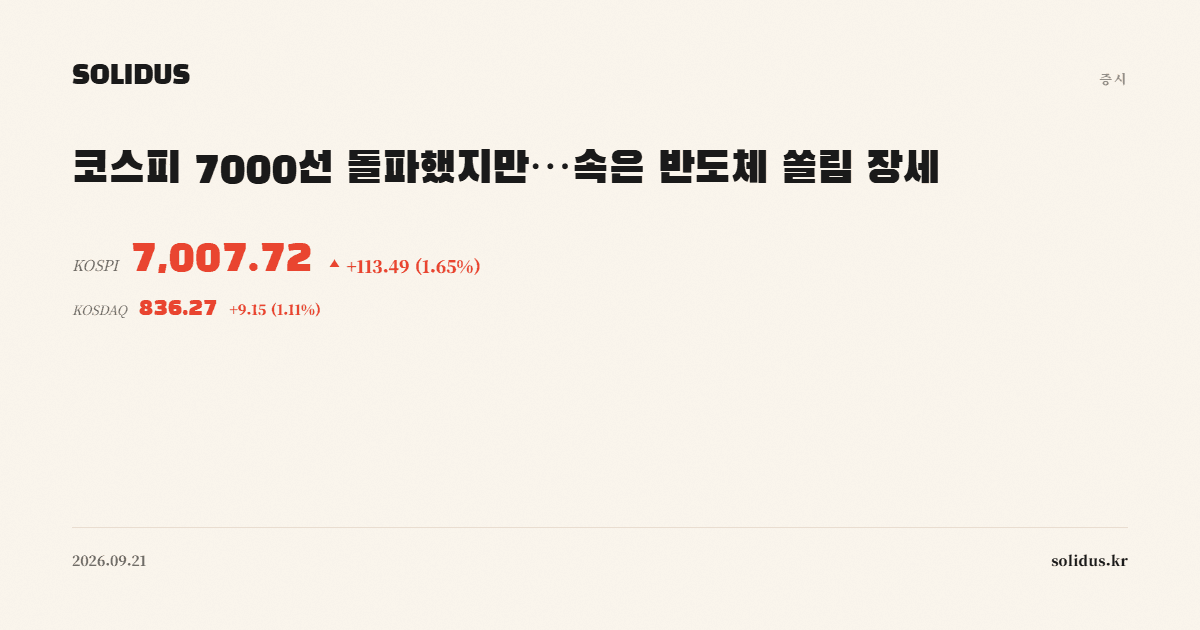코스피 7000선 돌파했지만…속은 반도체 쏠림 장세